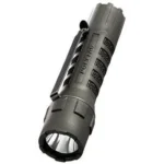 Streamlight PolyTac Tactical C4 LED Flashlight, black flashlight with pocket clip, angled view