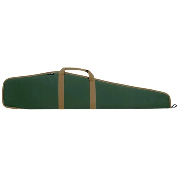 Bulldog Pit Bull Rifle Case, green side view with camel trim, handles and zipper