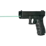 LaserMax Guide Rod Laser, green beam projecting from the front of a black GLOCK pistol