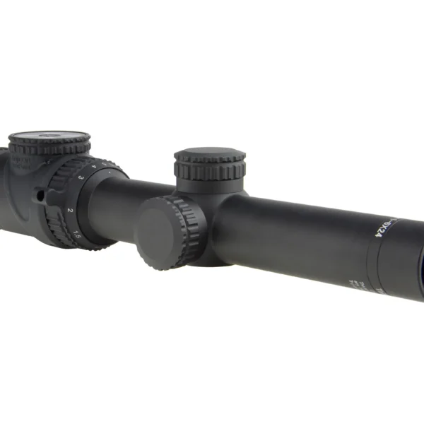 TRIJICON ACCUPOINT 1-6X24 CIR XHR GR black scope, angled rear view with adjustment turrets