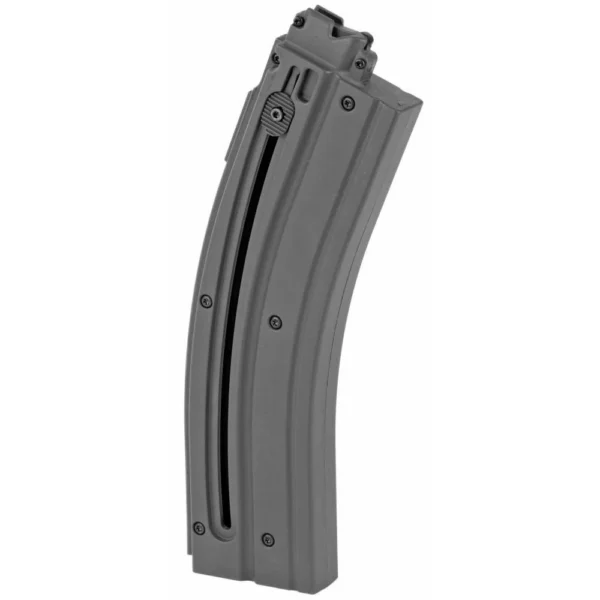 Walther Arms Hammerli Tac R1 Rifle Magazine, curved black magazine in front angled view