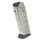 Ruger American magazine, angled side view with silver metal body and black base plate