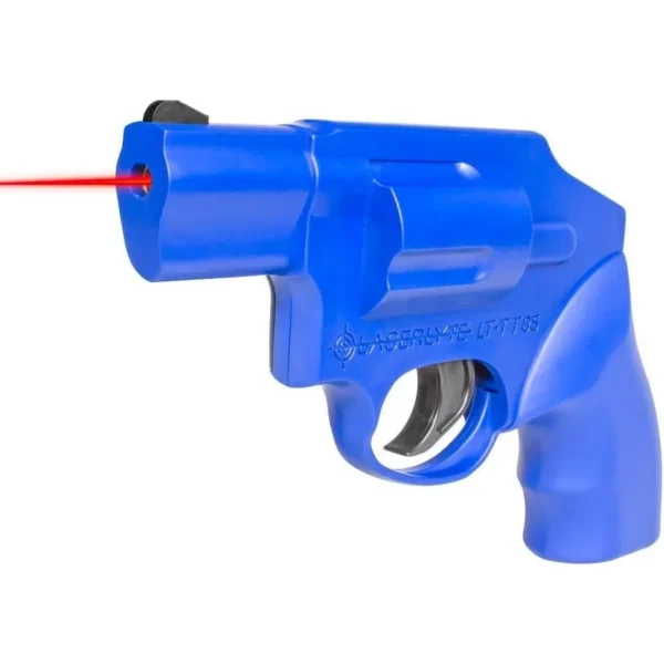 LaserLyte Trigger Tyme Laser Trainer Handgun Snubby, blue right side view with red laser
