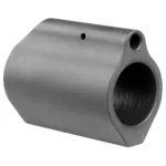 Midwest Low Profile Gas Block, angled view of grey metal block with circular opening and pinhole