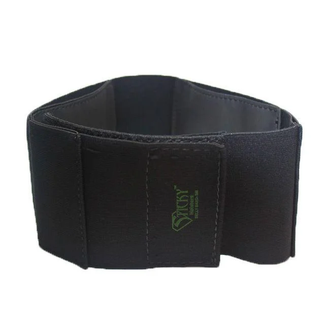 primary-53159 Sticky Holsters Belly Band M, black wraparound band with stitched panels and green logo
