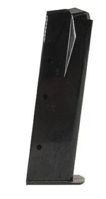 Mec-Gar Ruger P85/89/93/94/95/PC9 Magazine, angled view of black metal magazine