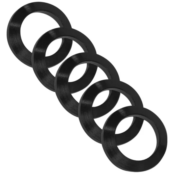 Grovtec Crush Washer, five black ring-shaped washers in an overlapping row