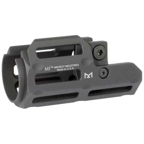 Midwest Industries HK MP5K M-LOK Handguard in black, angled right-side view with mounting screws