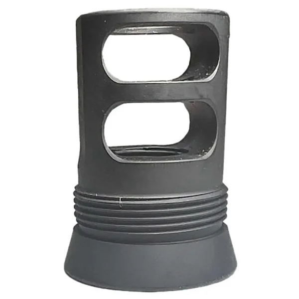 Banish 5819 Muzzle Brake 46 Insert, black front angled view with two rectangular ports