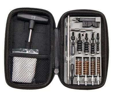 AOB Tipton Compact Pistol Cleaning Kit, open black case with rods, brushes and tools