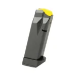 Taurus GX2 Handgun Magazine, black angled front view with yellow follower and extended base