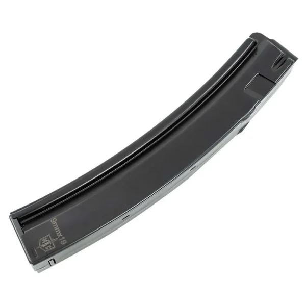 SDS Imports Mac 5K Handgun Magazine, angled side view of curved black magazine