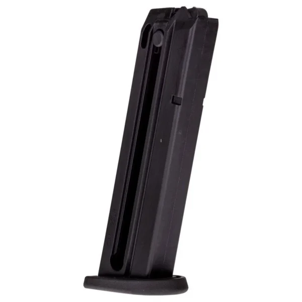 Taurus TX22 handgun magazine, black angled side view with extended base plate