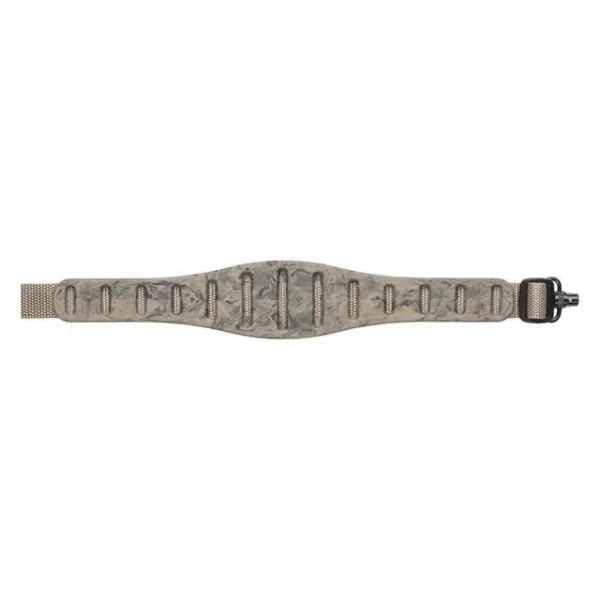 Blackpowder Products Quake Claw Sling Flush Cup, sand camo sling laid flat with black end fittings