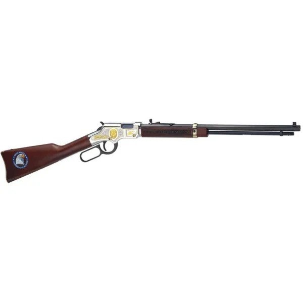 HENRY H4 LAW ENFORCE, blued lever-action rifle with brown wood stock, full right-side view