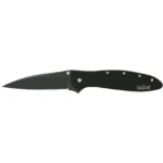 Kershaw Ken Onion Leek Folding Knife, open left-side view with black drop point blade and handle