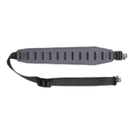 Blackpowder Products Inc-Quake Quake Claw 2.0 Rifle Sling Black laid flat with gray shoulder pad