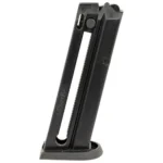 Taurus TX22 Compact black handgun magazine, angled side view with extended base plate