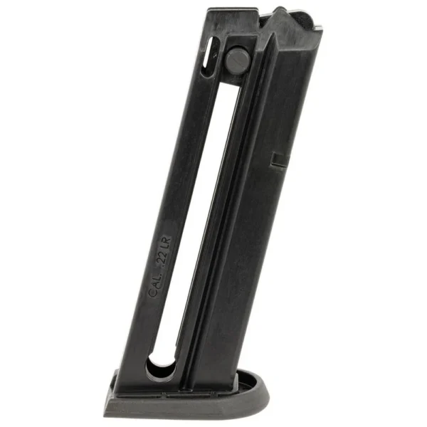 Taurus TX22 Compact black handgun magazine, angled side view with extended base plate