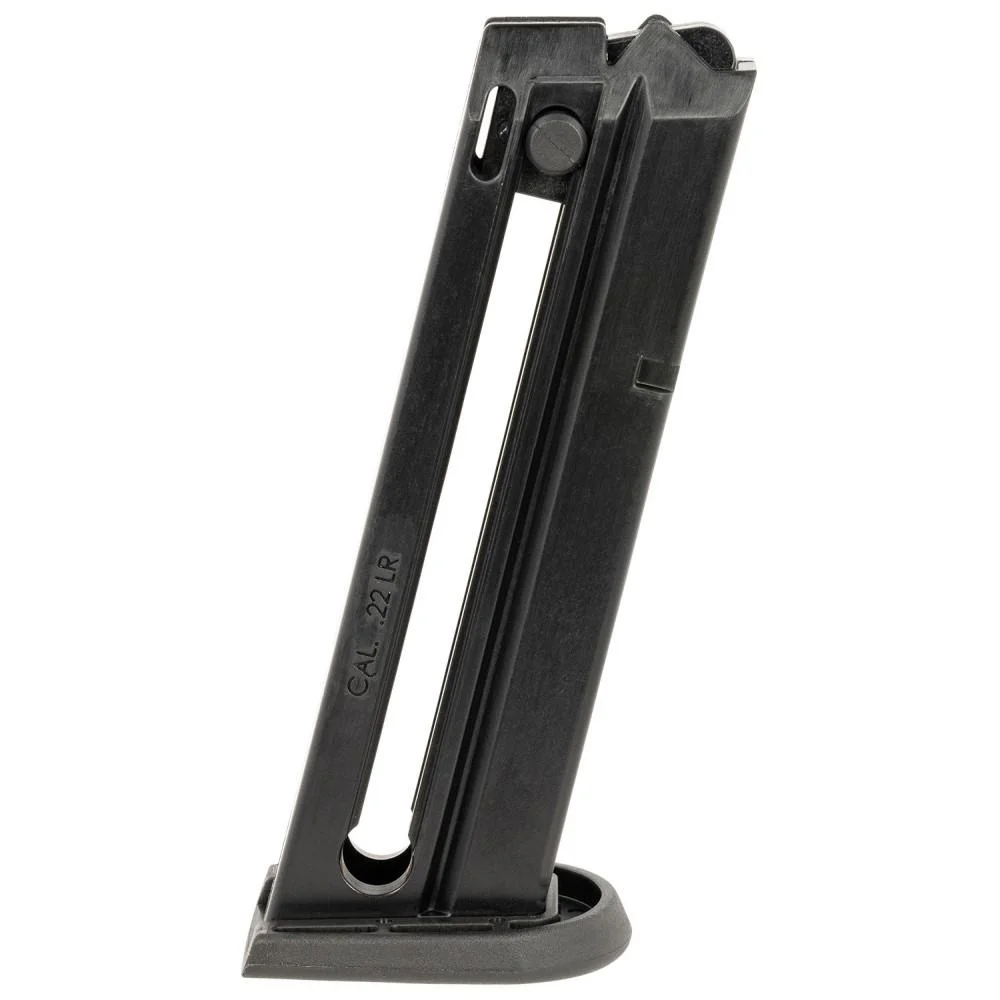 primary-53359 Taurus TX22 Compact black handgun magazine, angled side view with extended base plate