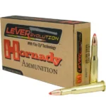 Hornady HRNDY LVREVO, tan ammunition box with two brass cartridges