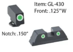 Ameriglo Classic 3 Dot Night Sight Set, black front and rear sights with green-centered white dots
