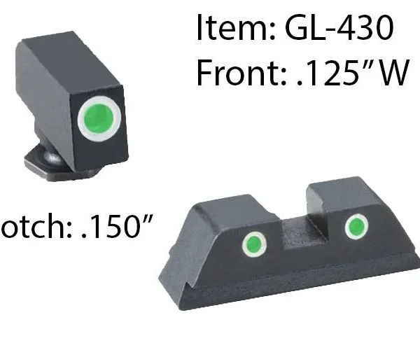 Ameriglo Classic 3 Dot Night Sight Set for Glock 42/43 / Front Tritium - Green / Front Outline - White / Rear Tritium - Green