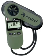Kestrel 2500NV Weather Meter, olive drab front view with display, buttons, fan and neck cord