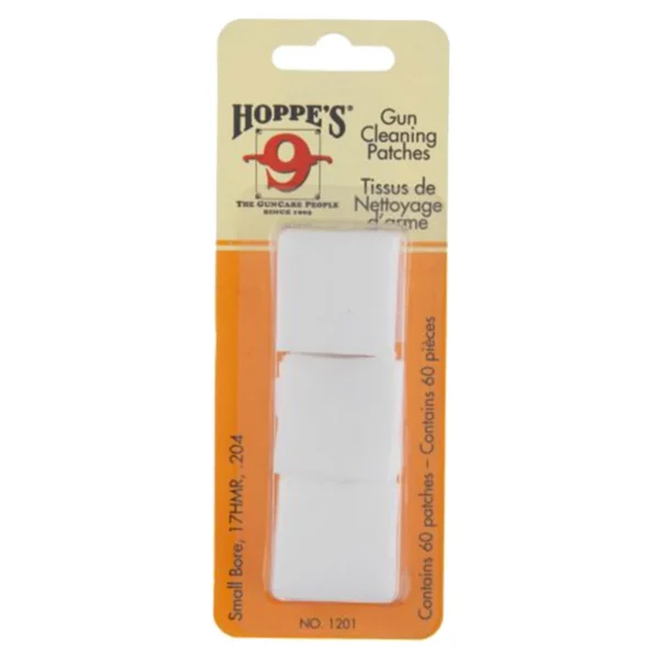 Hoppe's Patches Small Bore 17 HMR .204 Patches in orange retail pack with white patches