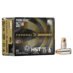 Federal Personal Defense handgun ammunition, black and gold box with two cartridges