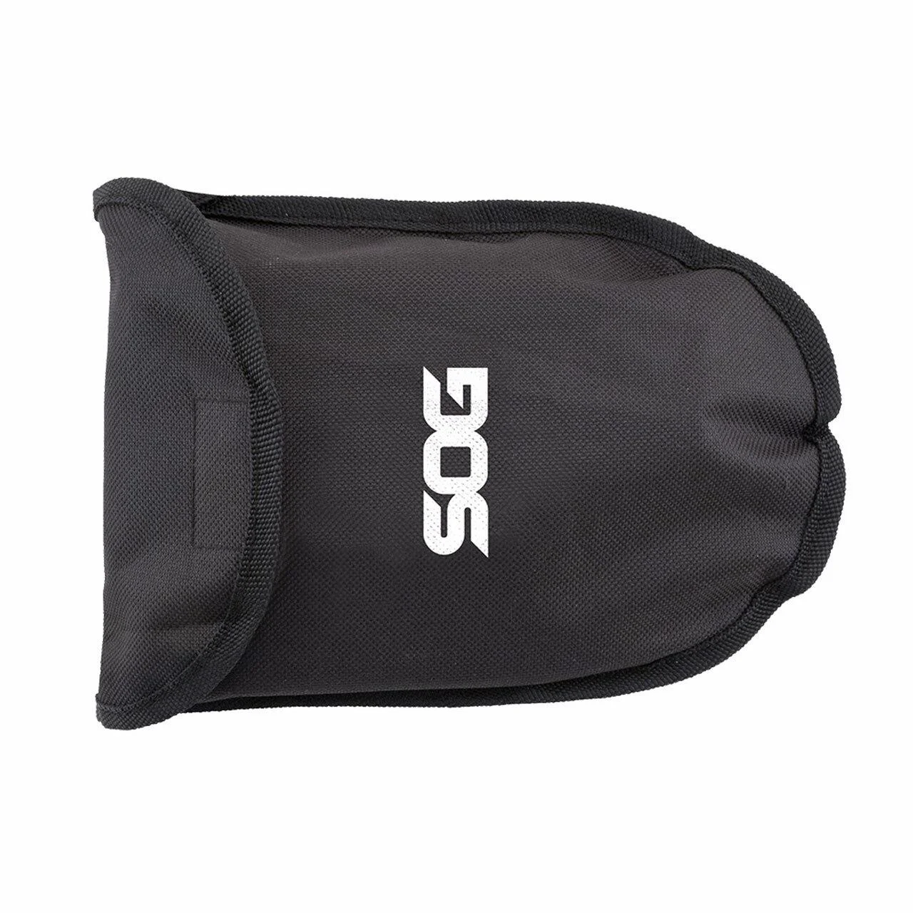 primary-53403 SOG Entrenching Tool black, folded inside a fabric pouch with white SOG logo
