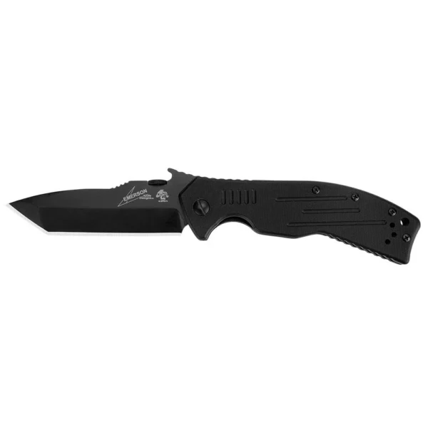 Kershaw CQC-8K folding knife, left side view with black tanto blade and textured black handle