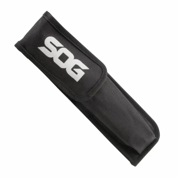 SOG FOLDING SAW W/SHEATH black rectangular sheath with flap closure and white SOG logo