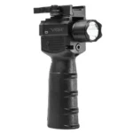 NcSTAR VISM Vertical Grip Weapon Light black front-right view with flashlight and ribbed grip