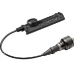 SUREFIRE REAR CAP ASSY M6XX BLK, black rear cap and remote switch connected by a cable