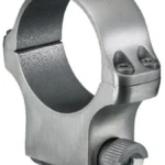 RUGER 30MM HIGH(5) STS, silver scope ring in angled view with clamp screw