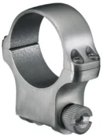 RUGER 30MM HIGH(5) STS, silver scope ring in angled view with clamp screw