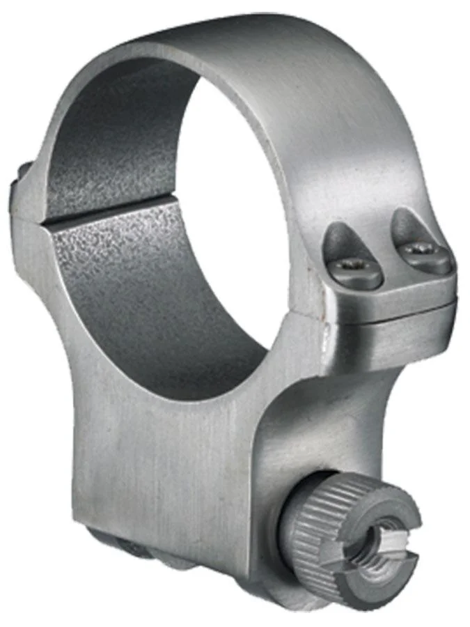 primary-53456 RUGER 30MM HIGH(5) STS, silver scope ring in angled view with clamp screw