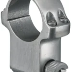 Ruger Steel Scope Ring - Single 6K, stainless finish in angled view with clamp screw