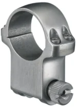 Ruger Steel Scope Ring - Single 6K, stainless finish in angled view with clamp screw