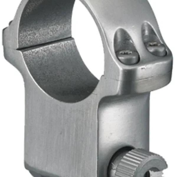 Ruger Steel Scope Ring - Single 6K, stainless finish in angled view with clamp screw