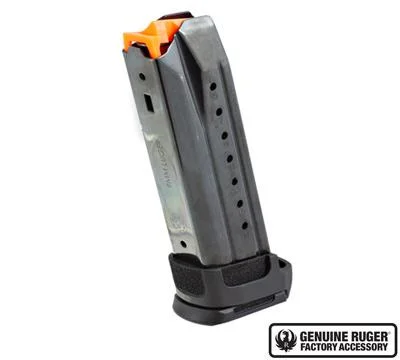 MAG RUGER SR1911 two stainless magazines in angled view with orange followers and black baseplates