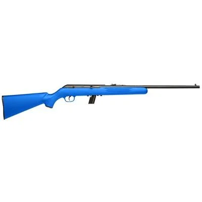 Savage Arms SAV 64F, right-side view with blue stock, black barrel and sights