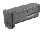 Ruger SR45 black magazine in angled side view with witness holes and extended base plate