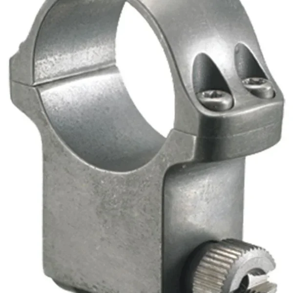 Ruger 1-inch X-Hi scope ring, silver finish, angled side view with slotted mounting screw