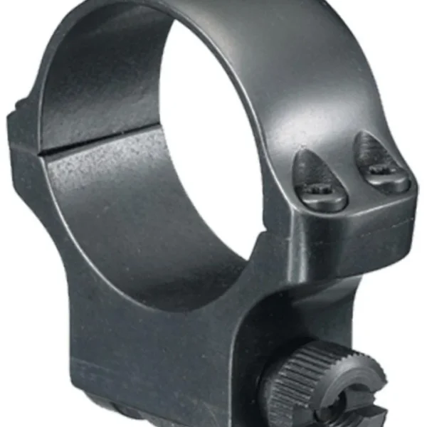 Ruger 4K30HM matte stainless scope ring, angled front view with mounting knob