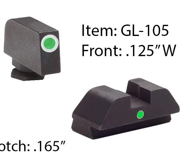 Ameriglo Tritium i-Dot Night Sight Set for Select Glocks - Front Tritium - Green / Front Outline - White / Rear Style - Green
