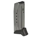 MAG RUGER AMERICAN, silver magazine in angled side view with black extended base