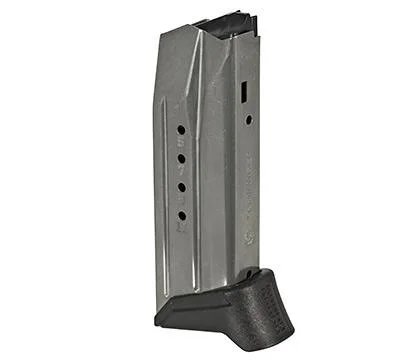 MAG RUGER AMERICAN, silver magazine in angled side view with black extended base