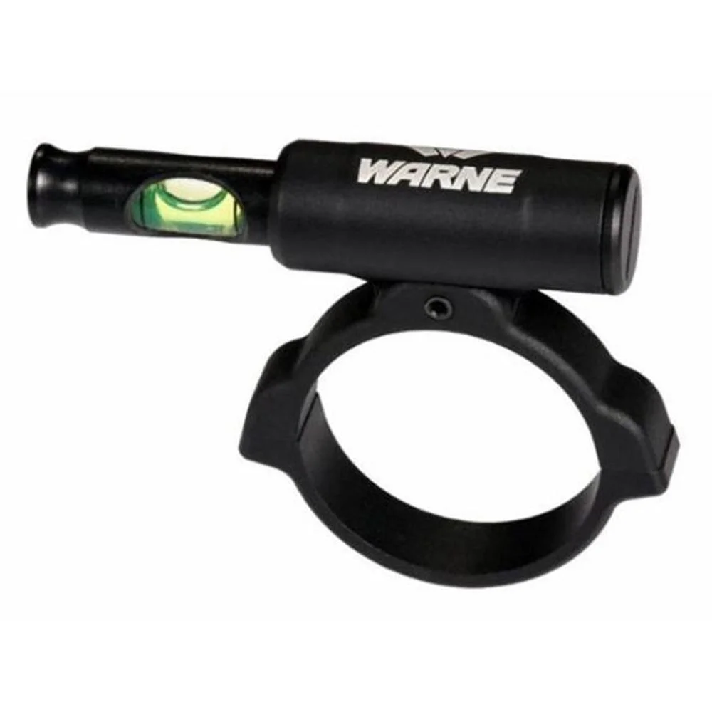 primary-53500 Warne Universal Scope Level black angled side view with green bubble vial and mounting ring